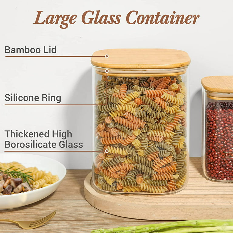 ComSaf Glass Storage Containers with Lids 37oz, Glass Jars with Bamboo  Lids, Clear Food Storage Jar, Glass Canister For Pantry Noodles Flour  Cereal
