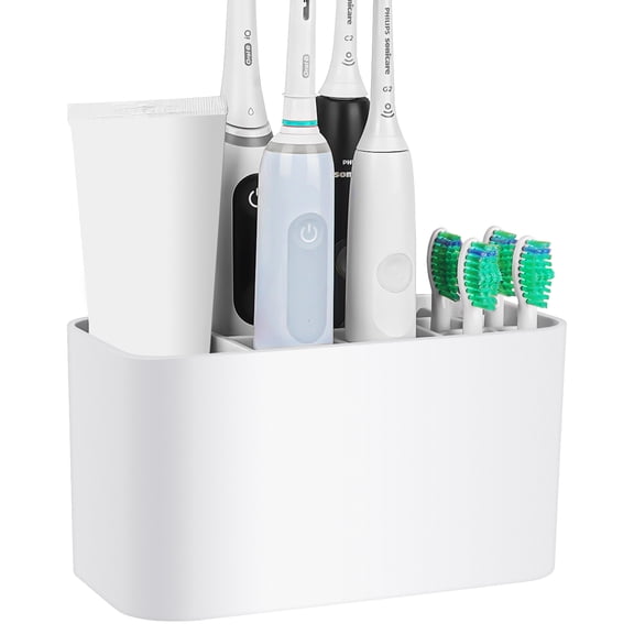 Linkidea Electric Tooth Brush Holder for Shower, Plastic Self Adhesive / Countertop Power Toothpaste Stand Organizer Compatible with Oral-B iO Series, Philip Sonicare ProtectiveClean