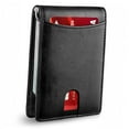 thumbnail image 2 of Cartera con tarjetero de cuero PU, resistente al desgaste, con múltiples ranuras para tarjetas, cartera ultrafina para hombre, color negro, 2 of 10