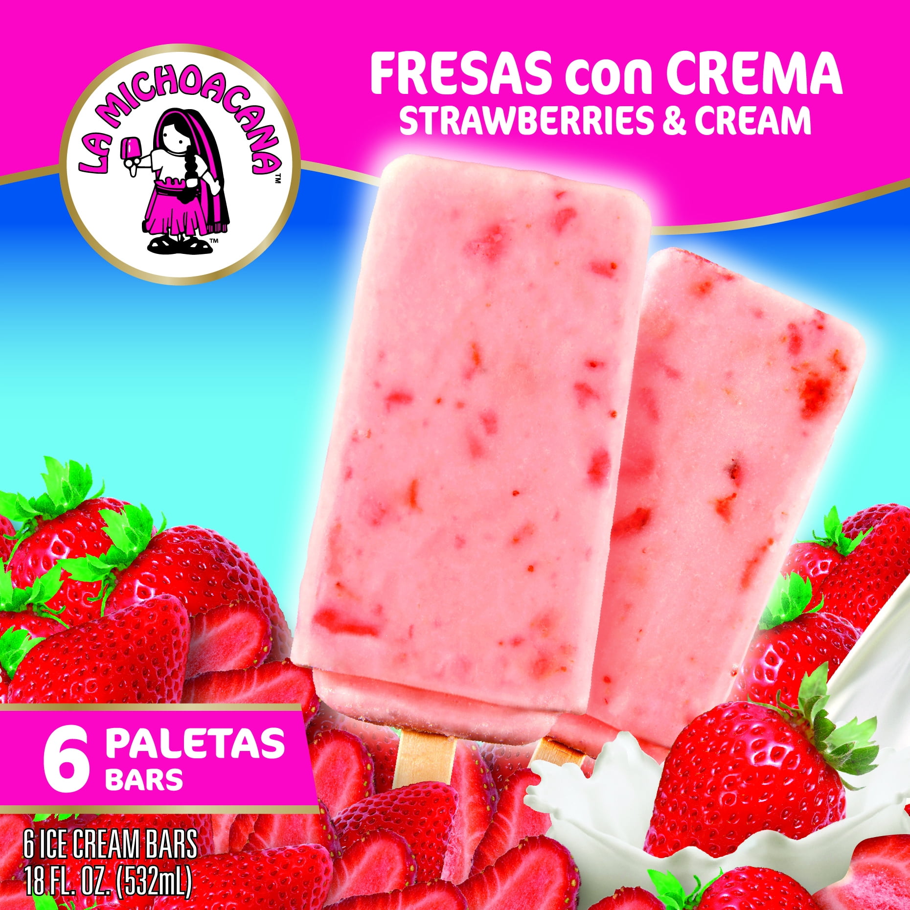 La Michoacana Strawberries & Cream Paletas, 6 ct,18 fl oz - Walmart.com