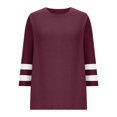 thumbnail image 3 of Womens Fall Clothes, 3/4 Sleeve Shirts for Women Casual Loose Fit Solid Color Striped Printed Patchwork Crewneck T-Shirts, 3 of 6
