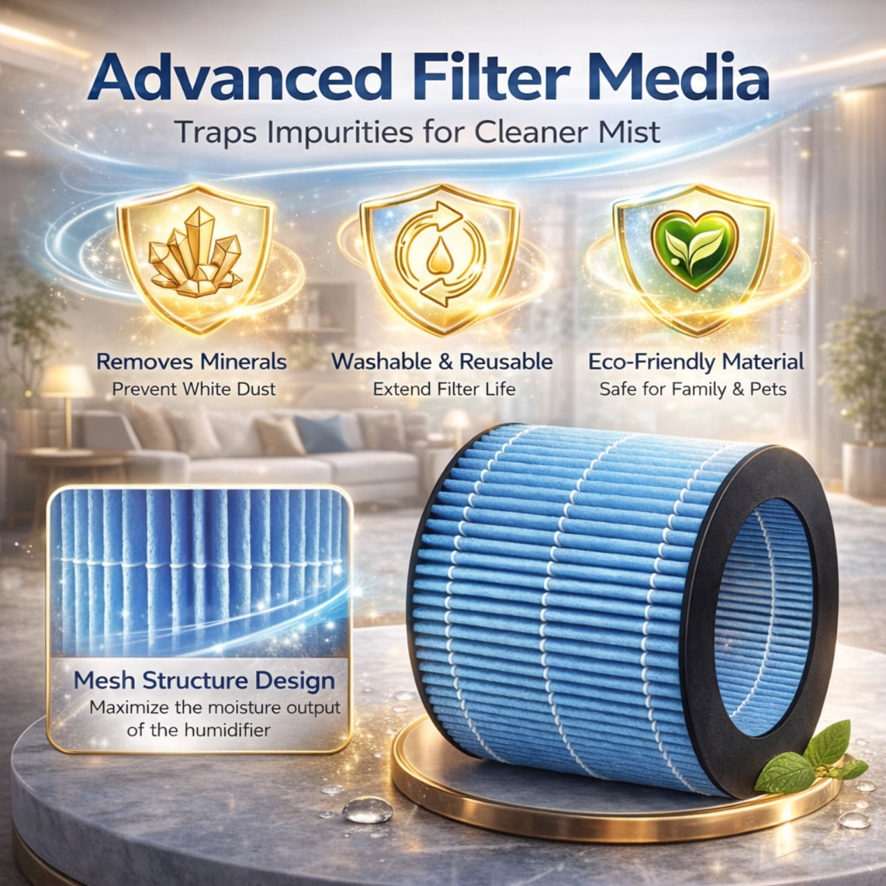 Nispira Replacement Humidifier Filter Compatible with Pure Enrichment MistAire Eva 4 Speed Humidifier 3 Pack