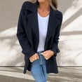 thumbnail image 3 of Fall Winter Women Jacket Turn-down Collar Mid Length Single-breasted Solid Color Fake Pockets Commuting Daily Wear Overcoat, 3 of 7