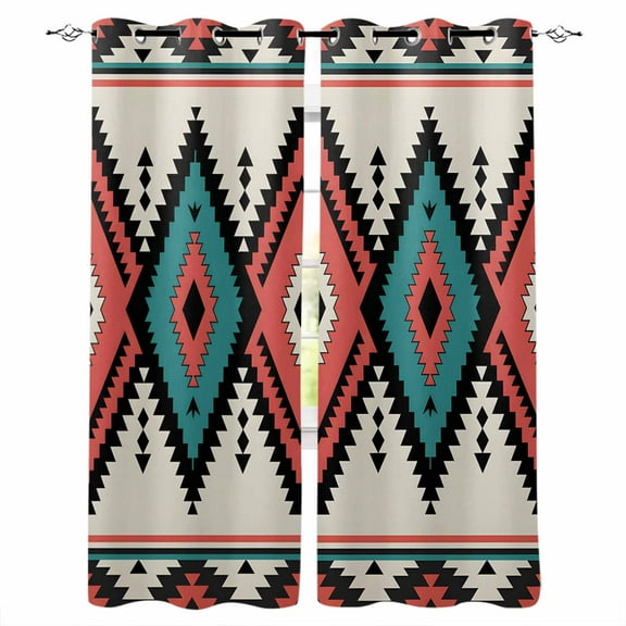 Fsddascl Aztec Southwest Blackout Curtains for Bedroom/Living Room, Thermal Insulated Kitchen Curtains, Geometric Red Blue Tribes Retro Grommet Darkening Window Treatment Drapes 27.5"x39"x2