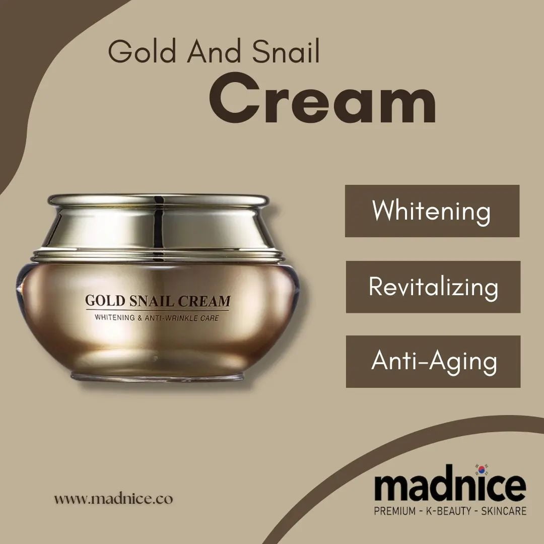 Madnice Gold & Snail Mucin Face Cream (60ml) - Niacinamide for Even Skin Tone