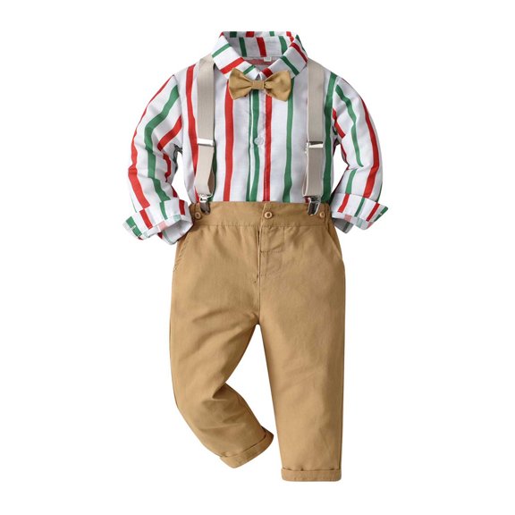 VERUGU Boys' Clothing Sets Newborn Kid Christmas Clothes Winter Long Sleeve Striped Top with Bow Tie Trousers Gentleman Clothes Suit