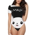 thumbnail image 1 of Junzan Justaucorps à Manches Courtes Col Rond Imprimé Chat pour Femmes, T-shirt Mode Aguichant une Pièce Col Rond Justaucorps Aguichant pour Sortir-Moyen, 1 of 7