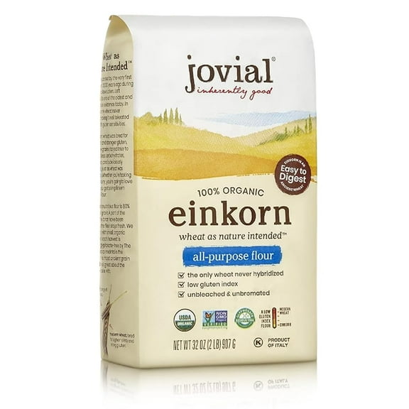 Jovial Organic Einkorn Unbleached VTF5 All Purpose Flour - Bread Baking Flour for Sourdough, High Protein, Non-GMO, Organic Pizza & Pasta Flour, Glyphosate Free - 32 Oz