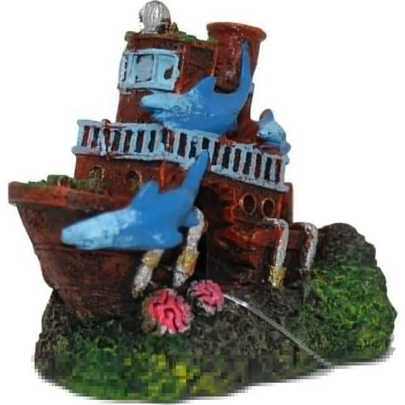 Blue Ribbon Pet Products EE-1906 3.25 x 2.25 x 2.75 in. Exotic Environments Shark Shipwreck