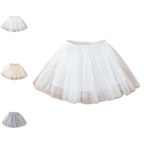 Bmisegm Back to School Clothes for Girls High Waist Pearl Decor Mesh Tutu Skirt with Lining for Carnival Party Daily Wear Girls Skirts 5-6 Years