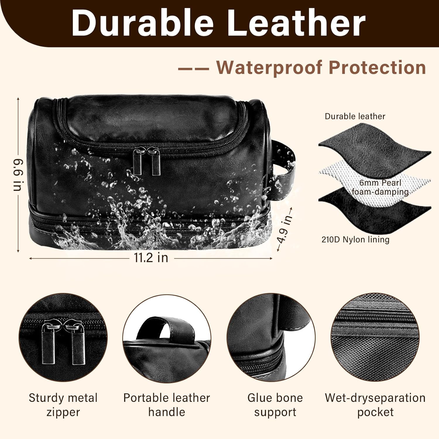 Personalized Gifts for Men, Mens Personalize Toiletry Bag, Custom Leather Toiletries Travel Bag, Customize Shaving Kit, Men's Gift Ideas for Christmas（Black）