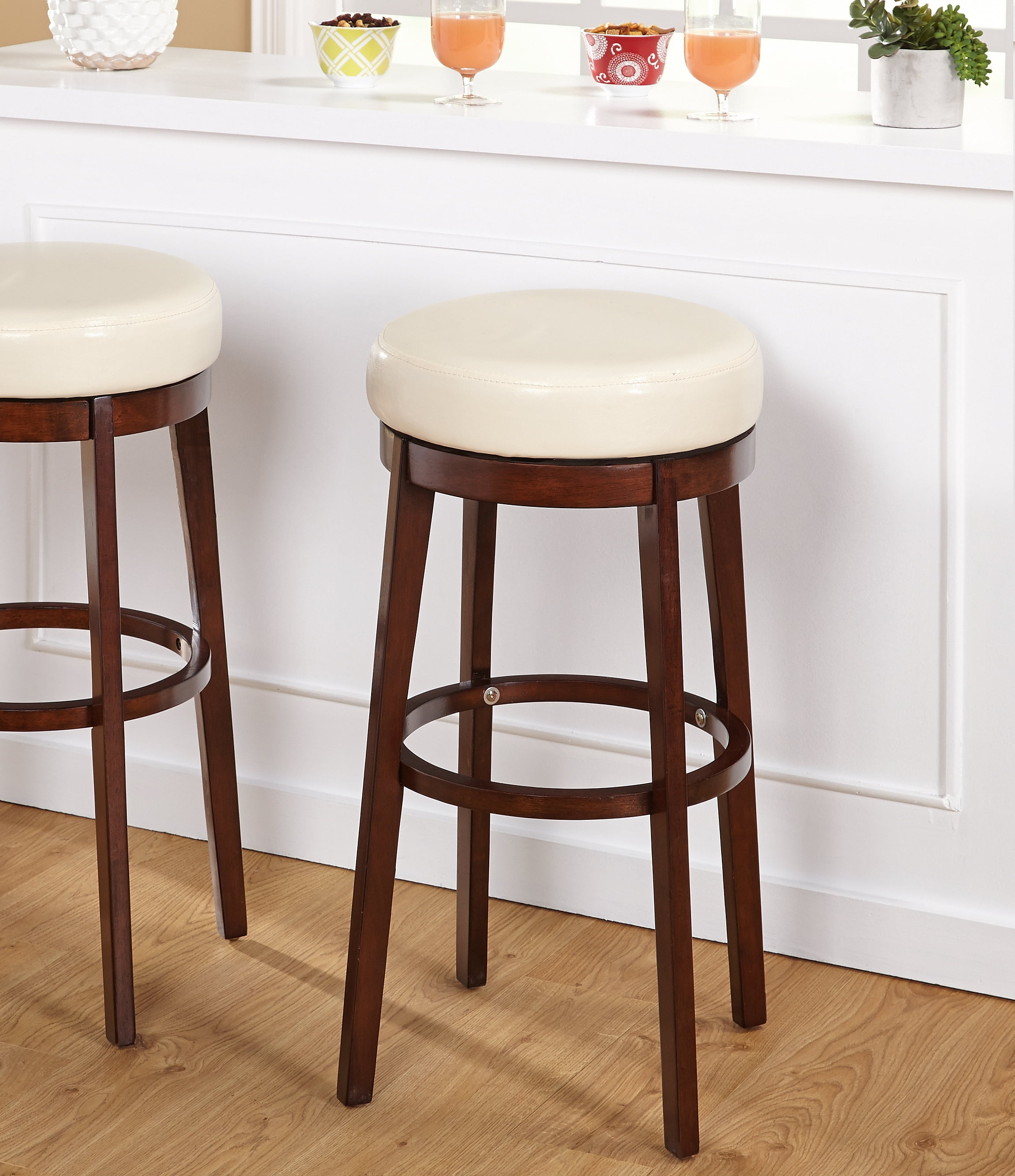 TMS Avenue 30" Round Indoor Swivel Bar Stool, Rich Brown/Cream Faux Leather