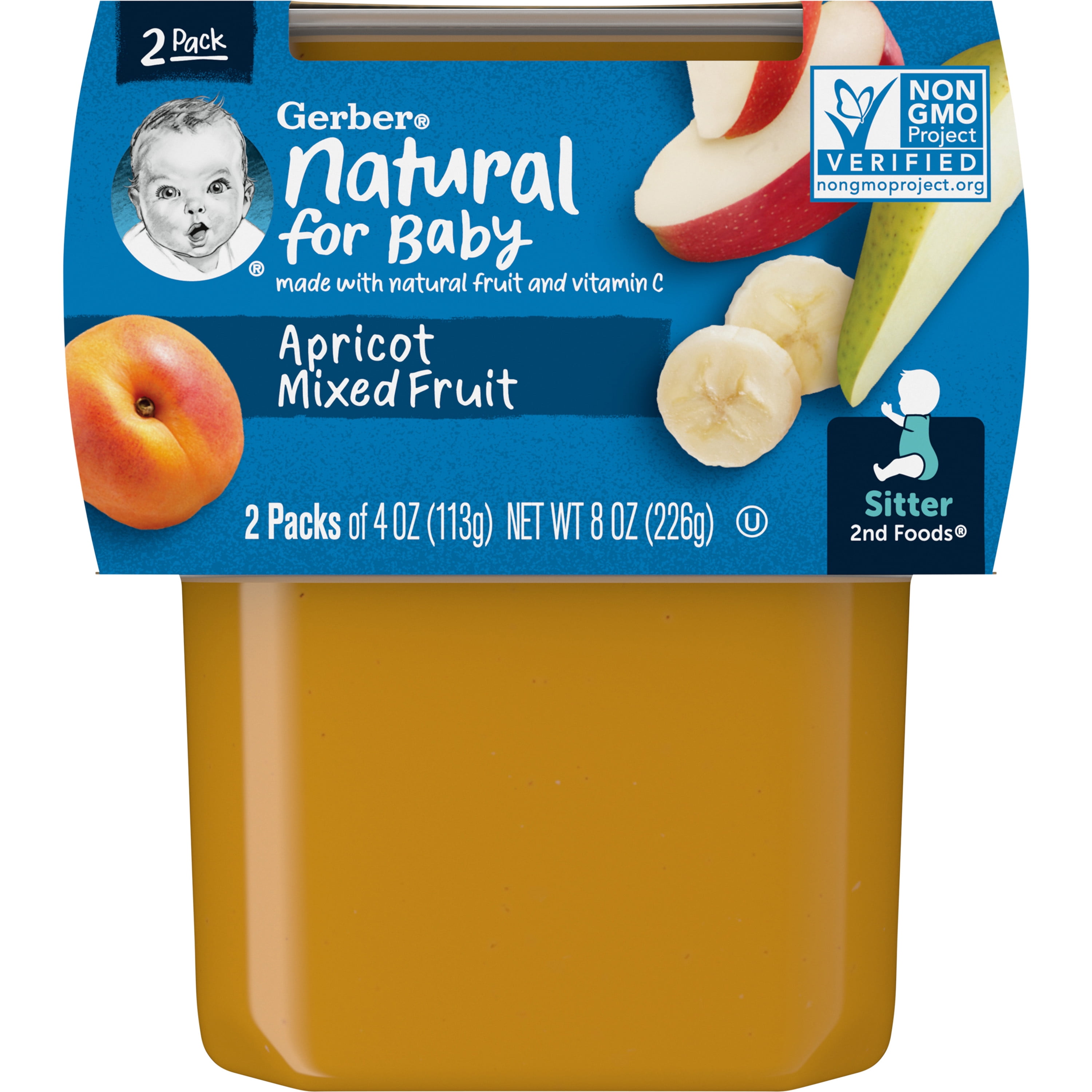 Gerber 2nd Foods Natural for Baby Baby Food, Apricot Mixed Fruit, 4 oz Tubs (2 Pack)