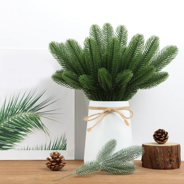 Ramas de aguja artificial pack de 24 – tallos realistas de pino sintético • Vegetación premium duradera • Disposición fácil de jarrones • Accesorio de decoración para bodas navideñas en casa