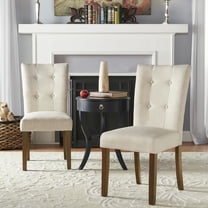 Chelsea Lane Upholstered Cherry Finish Dining Side Chair, Set of 2, Beige