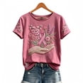 thumbnail image 5 of Mfakffe Breast Cancer Shirts for Women Breast Cancer Awareness Crew Neck Short Sleeve T-Shirt Floral Pink Ribbon Embroidery Print Casual Loose Tee, 5 of 5