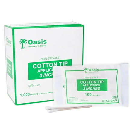 Oasis 3" Cotton Tipped Applicators | 1000 Count, Single Tip Cotton Swabs with Wood Shaft, Medical & Beauty Swabsticks