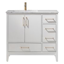 Sutton 36" Carrara White Marble Countertop Single Vanity w/o Mirror White