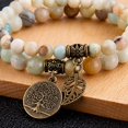 thumbnail image 2 of Pulsera de piedras naturales - pulsera de perlas naturales para mujer-Juego de dos pulseras con árbol de la vida y accesorios de hojas,F, 2 of 5