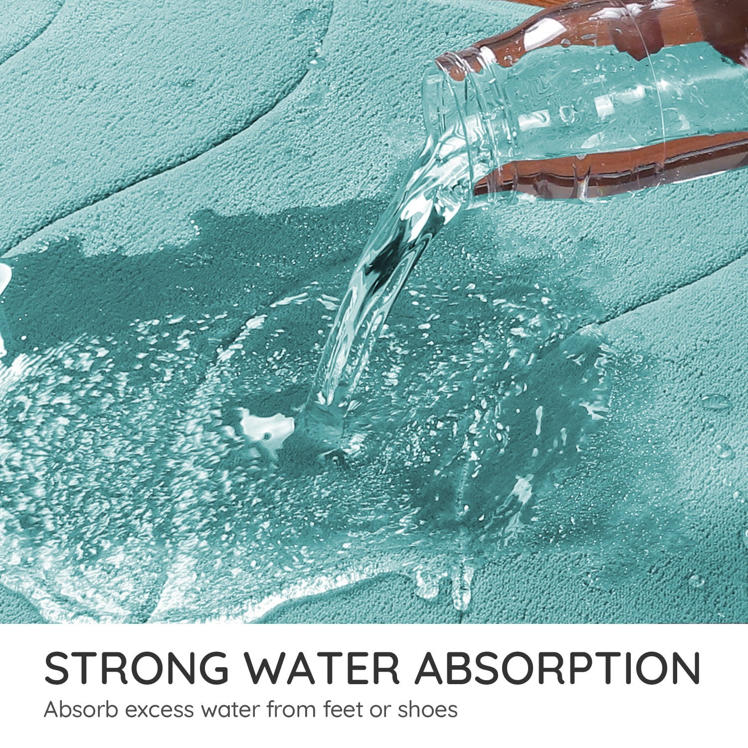 Astarin Absorbent Shower Waved Green Memory Foam Bath Rug, 24" x 36", Non-Slip Backing