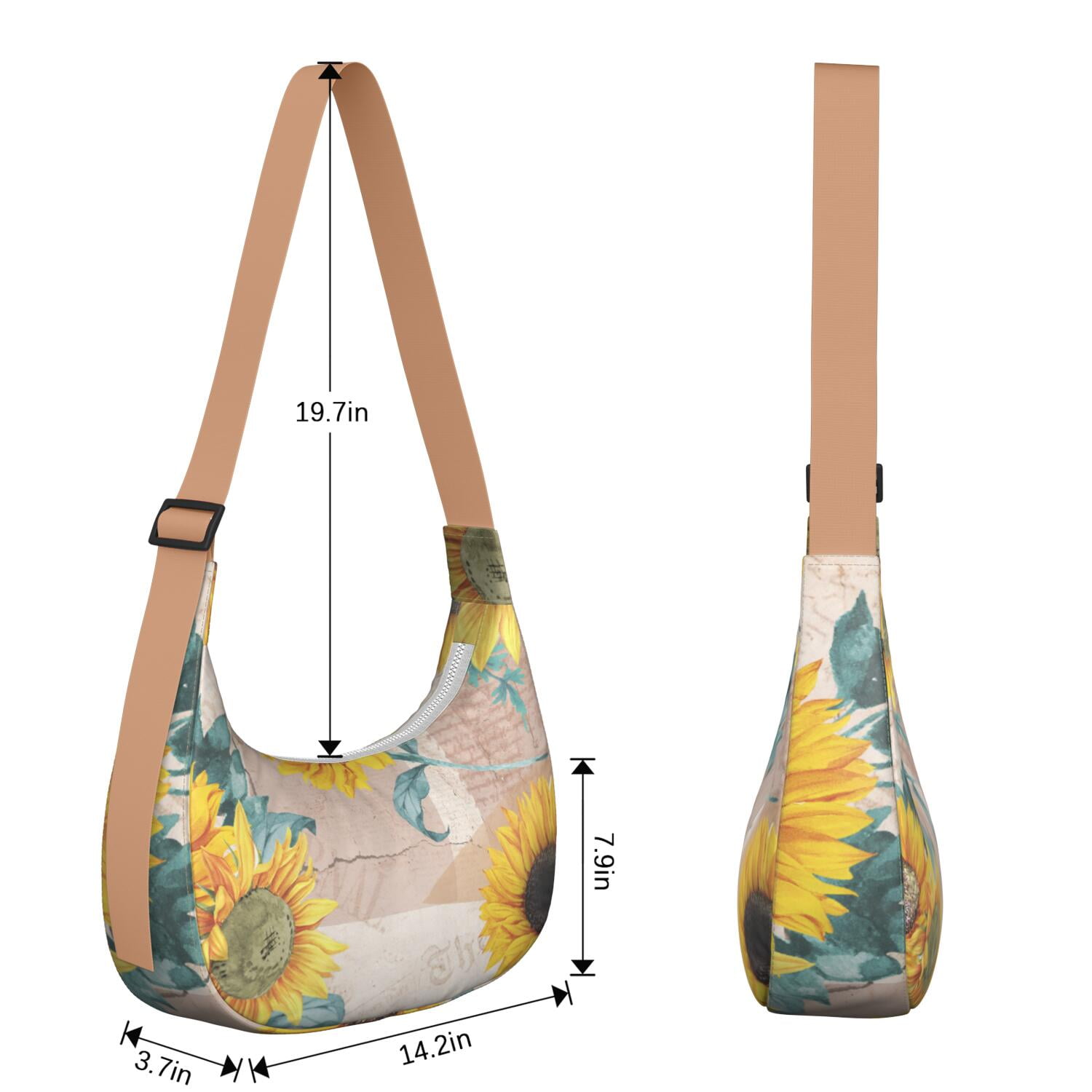 Casual Crossbody Purse for Women – Lightweight & Spacious, Boho Sunflower and Butterfly Floral Print, Rustic Vintage Country Style, Water-Resistant Durable Purse