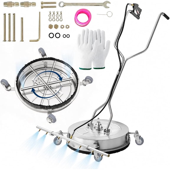 24-in up to 4900-PSI Rotating Surface Cleaner for Gas and Electric Pressure Washers with 4 Wheels Silver
