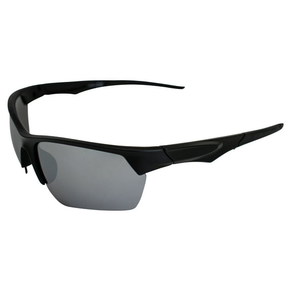 AlterImage Orion Wraparound Sports Retro Sunglasses for Men or Women Black Semi-Rimless Frame w/ Coinjected Black Rubber Tips & Flash Mirror Lenses