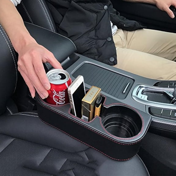 Car Cup Holder,Auto Cup Drink Holders，Multifunctional Auto Front Seat Organizer with PU Leather Cover,Gap Filler Storage Box Coin Bucket Console Side Pocket Cell Mobile Phone Holder