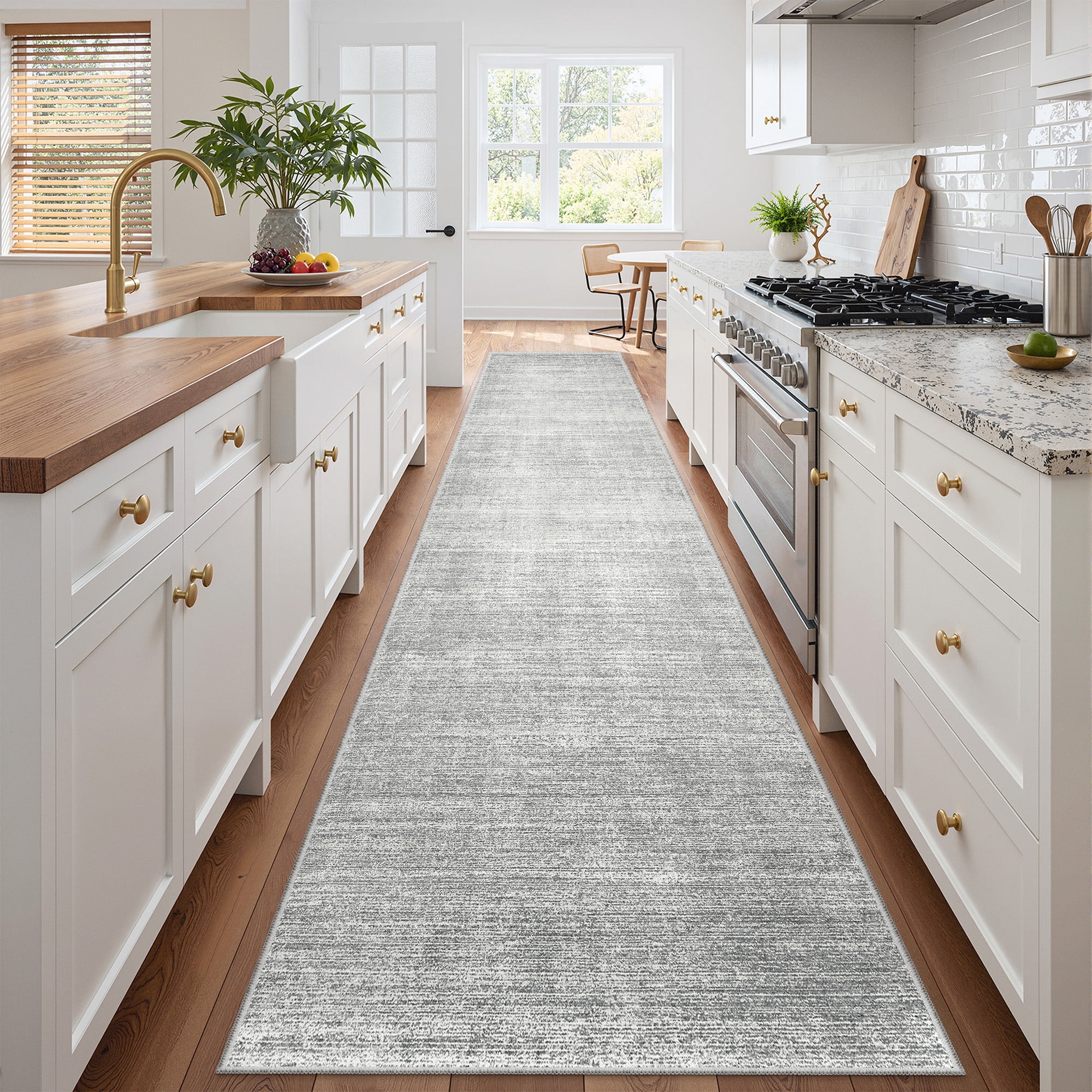 Roxstand TPR Non-Slip Runner Rug 2'x12' ft Grey Soft Washable Carpet for Hallway Kitchen Entryway Laundry Room Non-Shedding Floor Mat