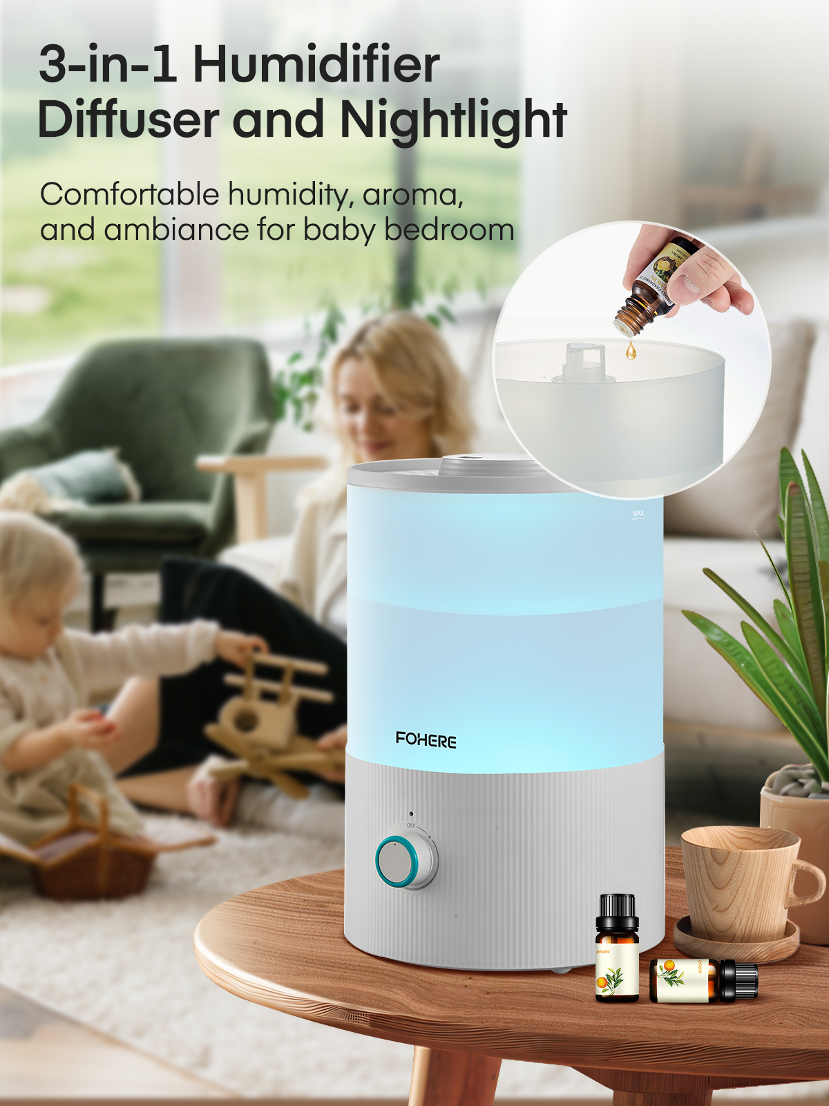 FOHERE 3.2L Top Fill Cool Mist Humidifier photo 4