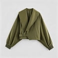 thumbnail image 3 of TGSLY Asymmetric Wrap Belt Cropped Coat for Women Lightweight Shawl Lapel Open Front Jacket Loose Casual Solid Color Puff Long Sleeve Crop Outerwear M, 3 of 8
