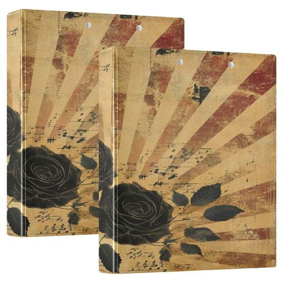 WOBOGO Notes Black Rose File Folders Extra Large Capacity to Hold 200 Sheets of Documents Hard Shell Ring Binder for School Home Office