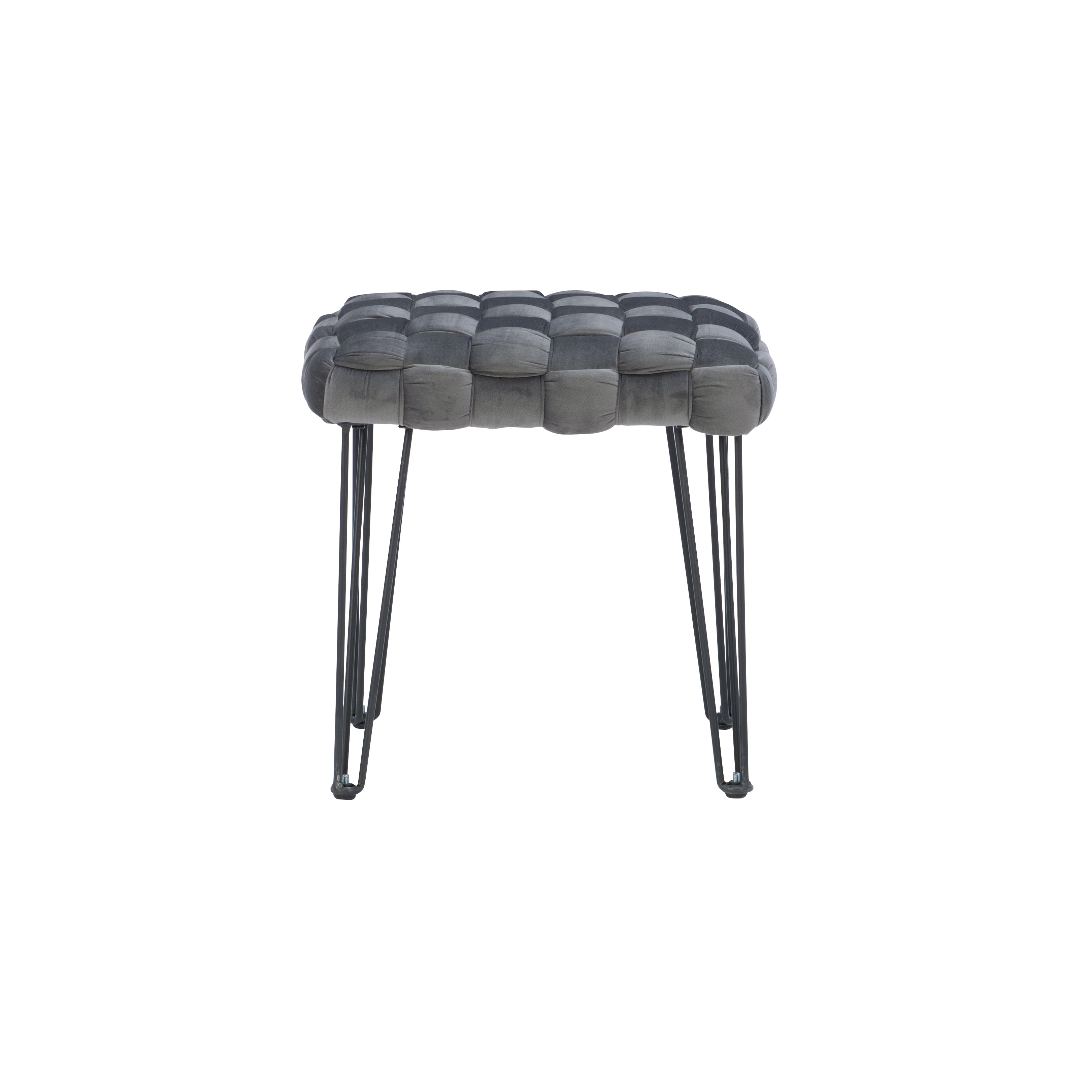 Powell Anya Square Handwoven Velvet Ottoman with Hairpin Legs, Gray