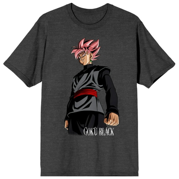 Dragon Ball Super Goku Black Kanji Characters on Charcoal Heather Ground Adult Crew Neck Short Sleeve T-shirt - Large