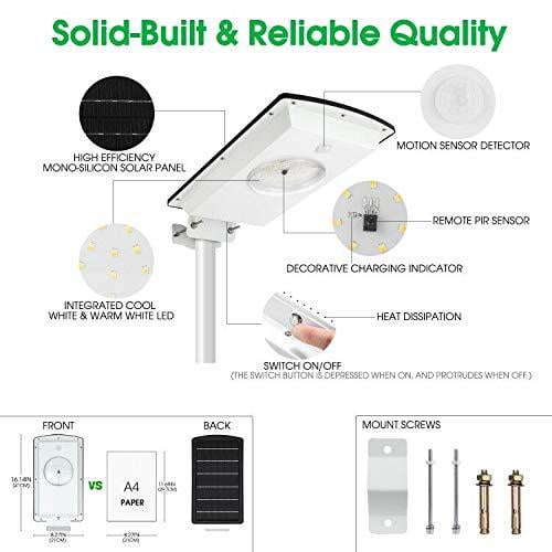 Solar Street Lights Outdoor Dusk to Dawn with Remote Control/Motion Sensor Uponun All in One Dual Color Switchable Waterproof IP65 Solar Flood Lights Outdoor for Parking Lot Pathway Garden Driveway 