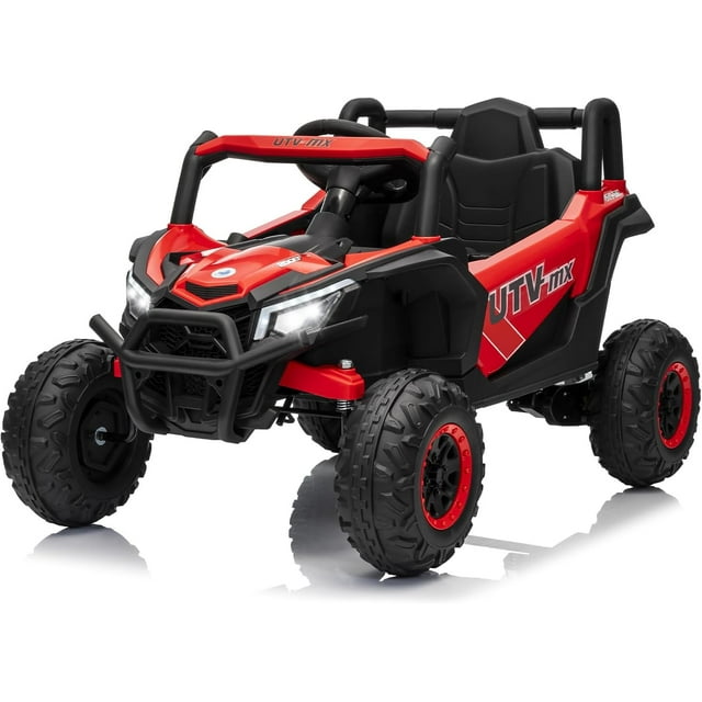 12V Ride On Car,UTV Truck with Parental Remote Control,Electric Vehicle with 4 Spring Suspension,EVA Tires,Safety Belt,Double Open Doors,Bluetooth,Music,LED Lights for Ages 3-8 Years,Red