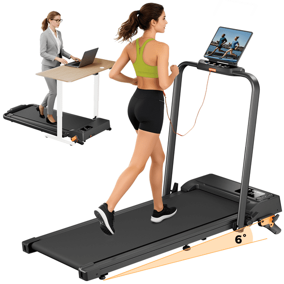 Folding Treadmill with Incline, 2 in 1 Portable Walking Pad with Handle Bar for Home and Office, 2.5 HP Quiet Walking Jogging Running Machine with Remote Control, LED Display