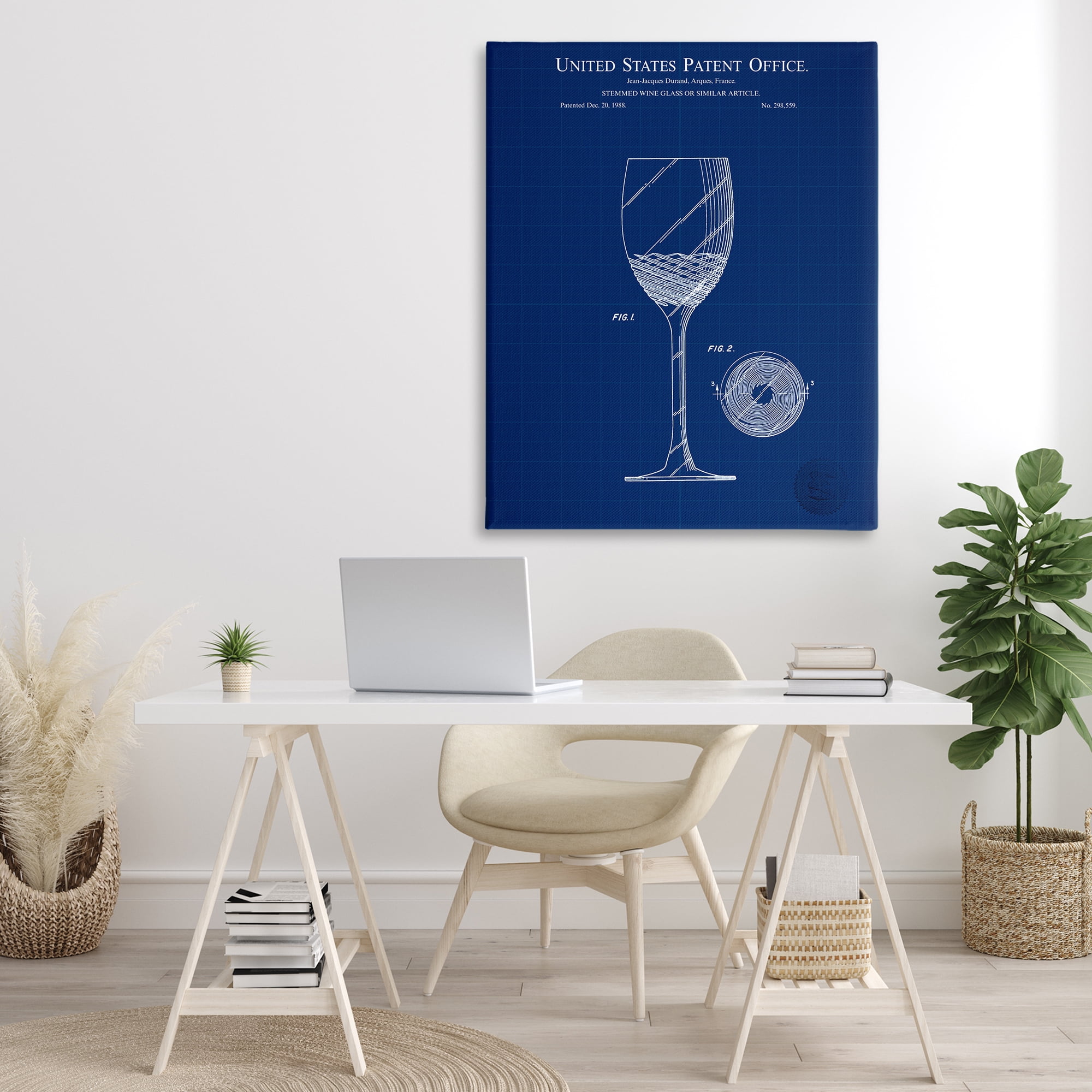 Stupell Industries Wine Glass Blueprint Typography Painting Gallery Wrapped Canvas Art Print Wall Art, 36 x 48