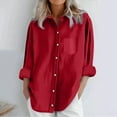 thumbnail image 2 of YUGYXL Women's Solid Collared Linen Shirts Lightweight Fall Winter Tops Long Sleeve Button Down Casual Blouses Red L, 2 of 8