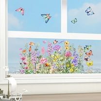 Flower Garden Window Stickers, Wildflower Grass Window Wall Decals, Lily Peony Poppy Floral Window Stickers for Bedroom Living Room TV Office Decor Home Decoration(11.81x23.62in)