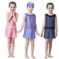 thumbnail image 2 of Flmtop Kids Girl Dots Sleeveless Mini Dress Shorts Cap Muslim Swimsuit Swimwear Set, 2 of 10
