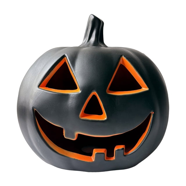 17 Inch Halloween LED Pumpkin with Auto On Off Face for Indoor Outdoor Holiday Party Desktop Ornament Lighted Jack O