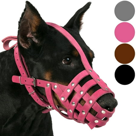 - Leather Dog Muzzle German Shepherd Dalmatian Doberman Setter Basket Medium Large Breeds, Pink