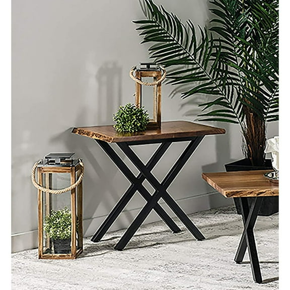 Oquirrh Mountain 19 inch by 24 inch Real Walnut Live Edge Natural Edge End Side Table Nightstand with 23 inch Black Steel Base