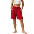 thumbnail image 6 of Womens Shorts with Slits Pockets And Button Solid Color Loose Cotton Casual Wide Leg Shorts for Women, 6 of 6