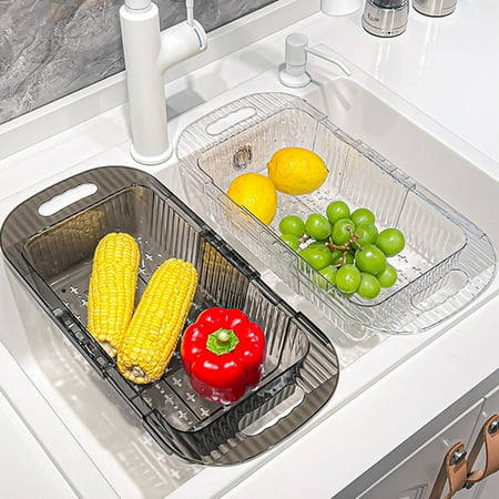 

Yanerim Telescopic Kitchen Sink Drain Basket Large Capacity Adjustable Strainer Sink Fruits Vegetables Washing Basket Dish Drying Rack