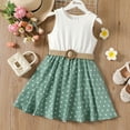 thumbnail image 1 of PatPat 2pcs Kid Girl Polka dots Ribbed Splice Sleeveless Dress & Belt, 1 of 6
