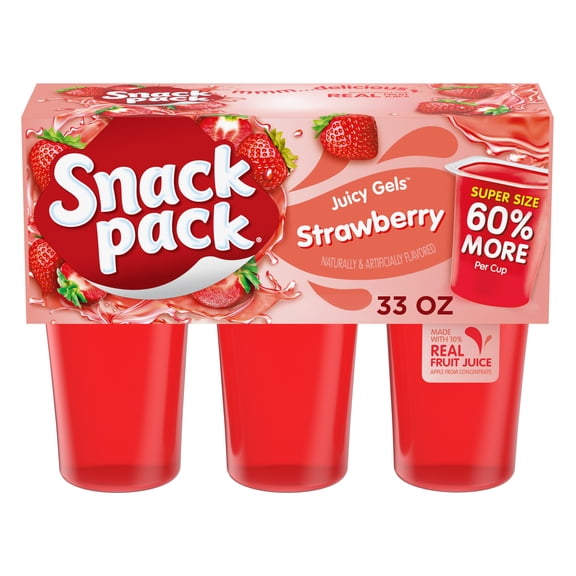 Snack Pack Super Size Strawberry Flavored Juicy Gels, 5.5 oz Snack Cups, 6 Count