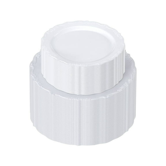 Disposable Plastic Plates 100 Pcs - White Heavy Duty Dinner & Dessert Plates - Party Supplies for Weddings, Events, Picnics