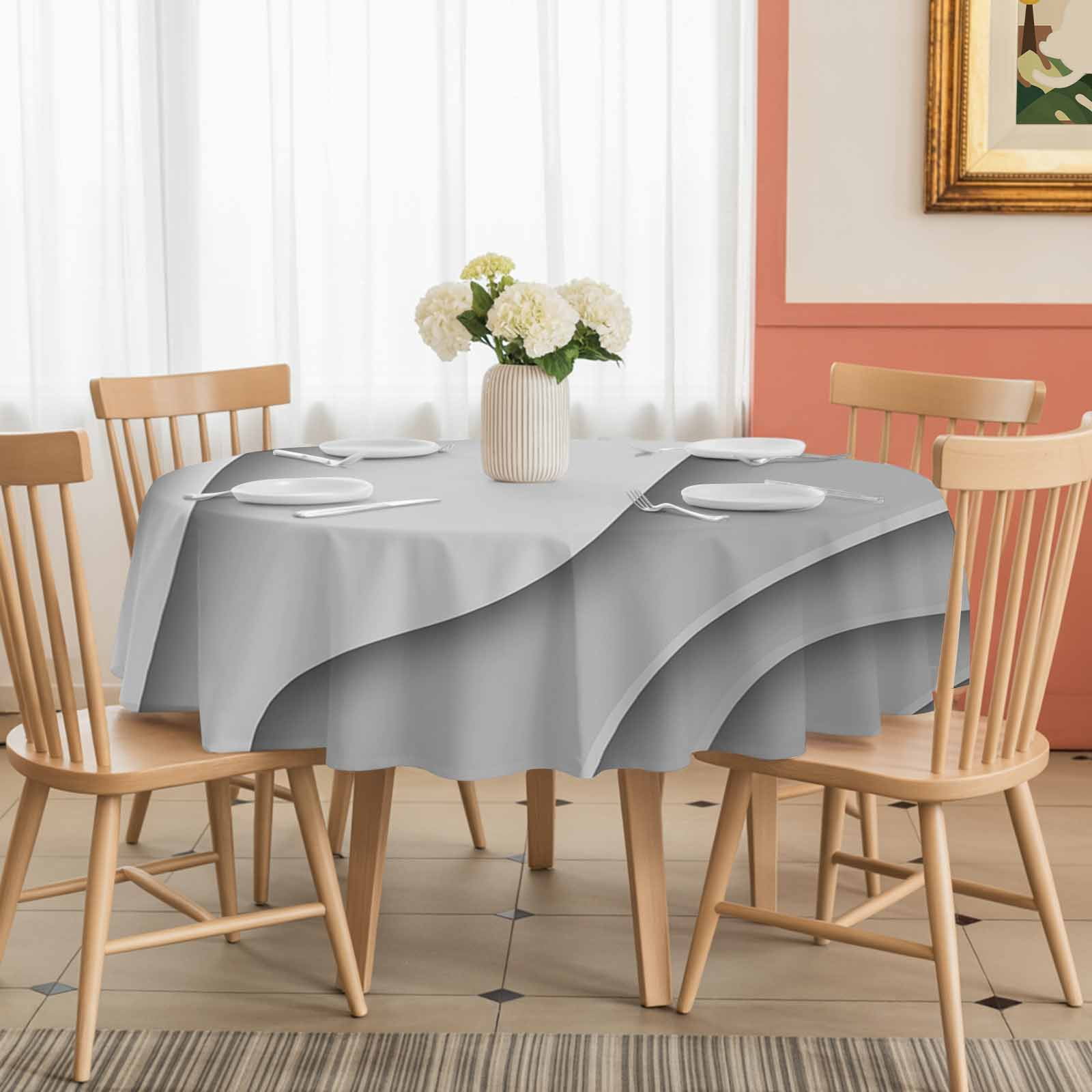 Round Tablecloth Black Gray Beach Coastal Waterproof Oil Proof Polyester Table Cloth Cover Decor for Home Dining Outdoor,Patio,Parties, 60" Dia. Abstract Geometric Ocean Waves